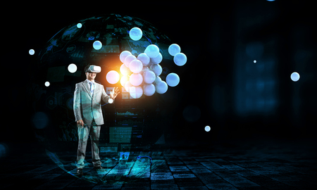 Virtual reality experience. Technologies of the future. Mixed mediaの写真素材