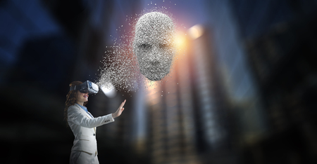 Digital head, artificial intelligence and virtual reality. Mixed mediaの写真素材