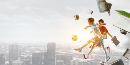 Little soccer champions. Mixed mediaの写真素材