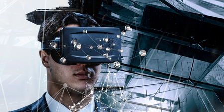 Virtual reality experience. Technologies of the future. Mixed mediaの写真素材