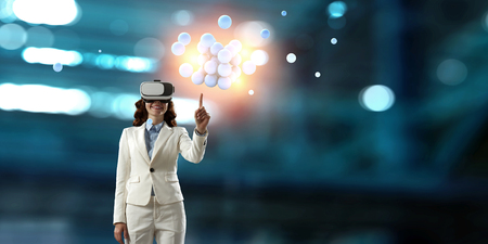 Virtual reality experience. Technologies of the future. Mixed mediaの写真素材