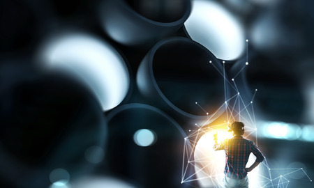 Virtual reality experience. Technologies of the future. Mixed mediaの写真素材