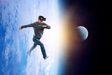 Virtual reality experience, technologies of the future. Mixed mediaの写真素材