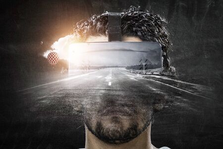 Virtual reality experience and technologies of the future. Mixed mediaの写真素材