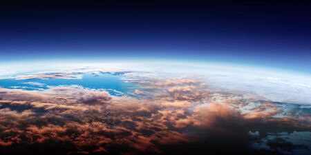 Sunrise on planet orbit, space beauty