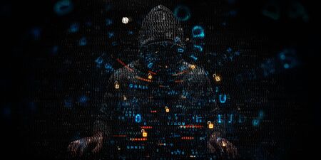 Hacker in hoodie dark theme