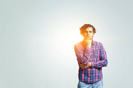 Man thinking and seeking new idea concept. Mixed mediaの写真素材