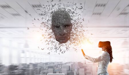 Digital head, artificial intelligence and virtual reality. Mixed mediaの写真素材