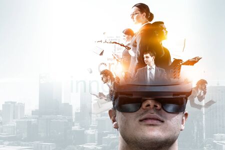 Virtual reality experience. Technologies of the future. Mixed mediaの写真素材