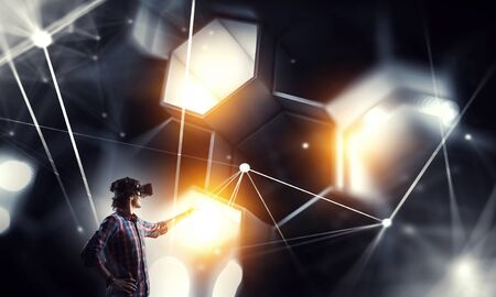 Virtual reality experience. Technologies of the future. Mixed mediaの写真素材