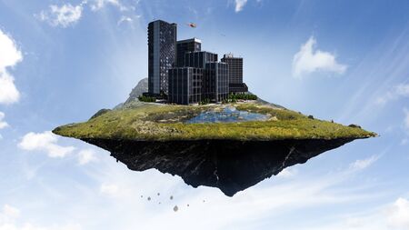 Abstract mountain and city view