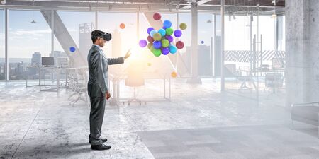Virtual reality experience. Technologies of the future. Mixed mediaの写真素材