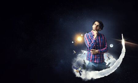 Man thinking and seeking new idea conceptの写真素材