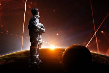 Spaceman and the planet Earth abstract theme