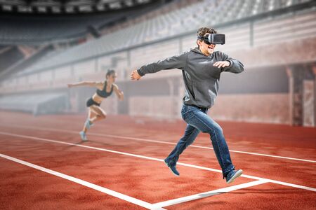 Virtual reality experience, technologies of the future. Mixed mediaの写真素材