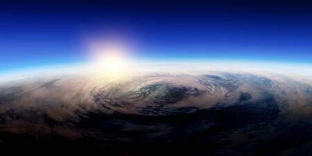 Sunrise on planet orbit, space beauty