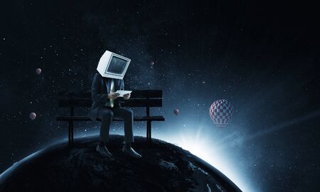 Businessman with computer head. Business efficiency concept.の写真素材