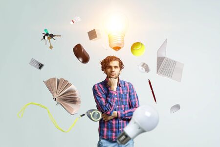 Man thinking and seeking new idea conceptの写真素材