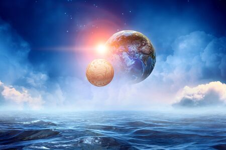 Earth and Moon abstract imageの写真素材