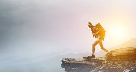 Travelling female tourist with backpack