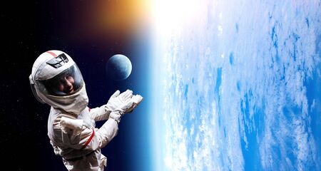 Spaceman and his mission. Mixed media