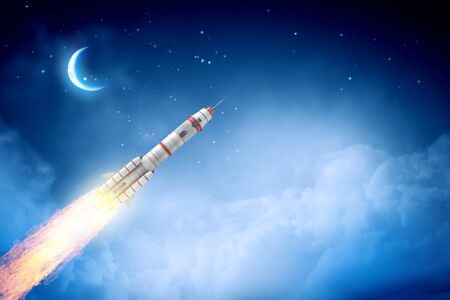 Rocket in the sky. Mixed media