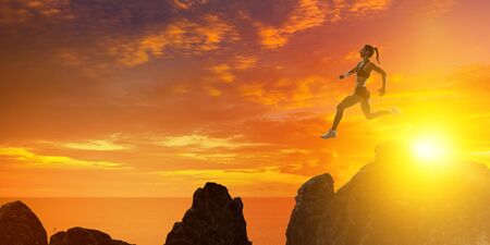 Jumping over precipice, challenge concept.