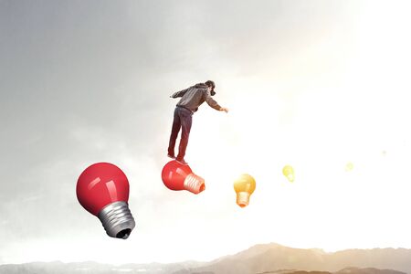 Virtual reality experience, young man in VR glassesの写真素材