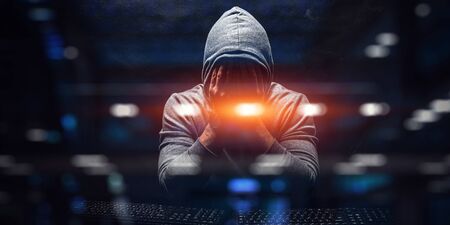 Hacker hunting for code concept