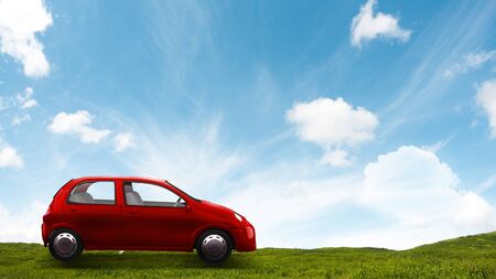 Red toy car. Mixed mediaの写真素材