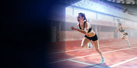 Running young sportswoman
