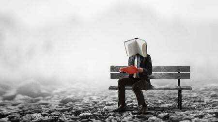 Businessman with notebook head. Business efficiency concept.の写真素材