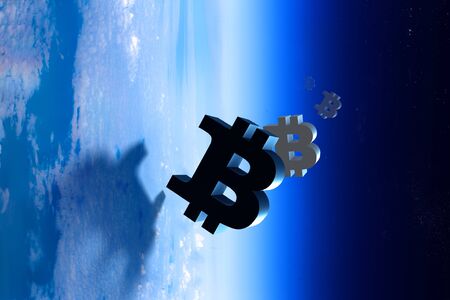 Bitcoin marks in Earth atmosphereの写真素材
