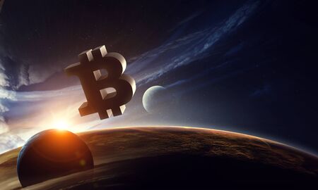 Crypto currency world. 3d renderingの写真素材