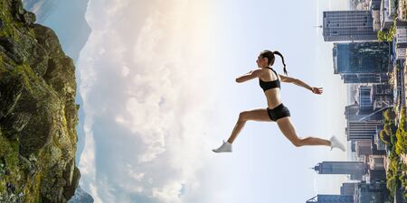 Abstract concept of running young sportswoman