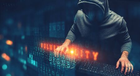 Hacker hunting for crypto currencyの写真素材