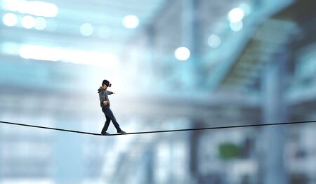 Virtual reality experience. Man wearing VR headsetの写真素材