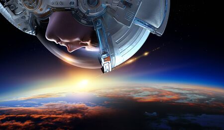 Astronaut and planet, human in space concept
