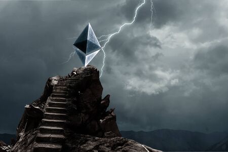 Crypto currency on top. Mixed media