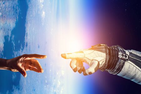Concept of deep space exploration. Mixed mediaの写真素材