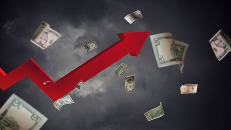 Dollar price rising concept with arrow graphの写真素材