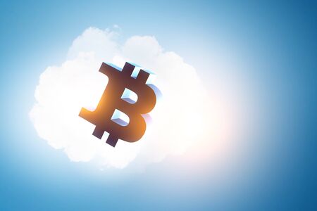 Bitcoin signs on blue sky textureの写真素材