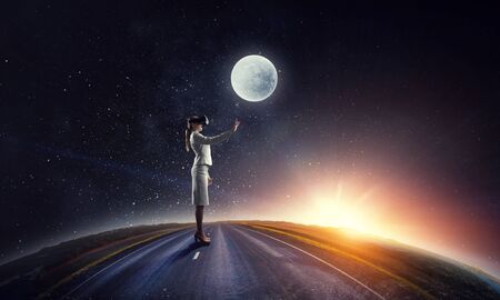 She is in 3d world. Mixed mediaの写真素材