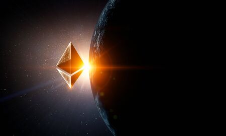 Crypto currency space. 3d rendering