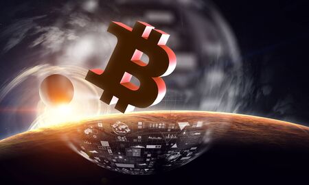 Concept of crypto currency. Mixed mediaの写真素材