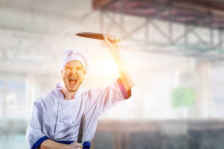 He is crazy about cooking. Mixed mediaの写真素材