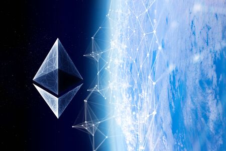 Crypto currency space. 3d rendering