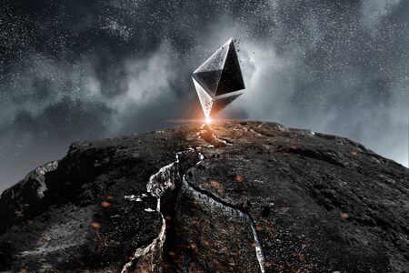 Crypto currency on top. Mixed media