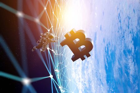 Crypto currency space. 3d rendering