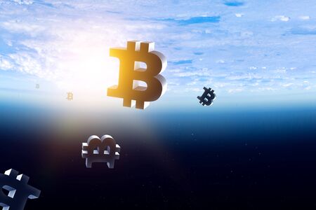 Crypto currency space. 3d renderingの写真素材